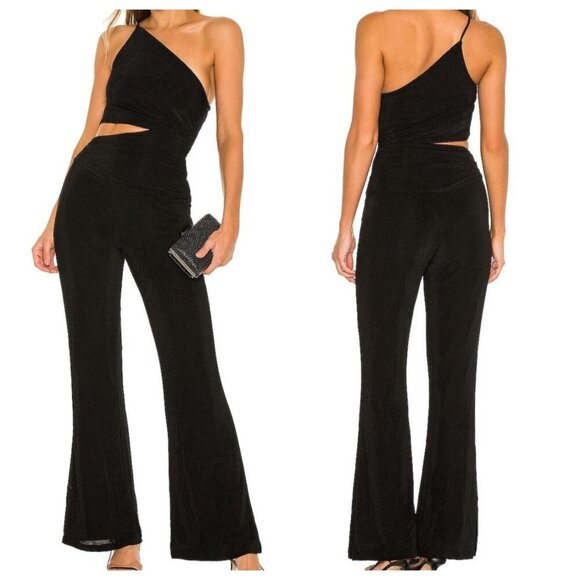 Misha Evelia Black Pantsuit Jumpsuit One Shoulder Waist Cutout - Size 2 - NWT - Picture 1 of 5
